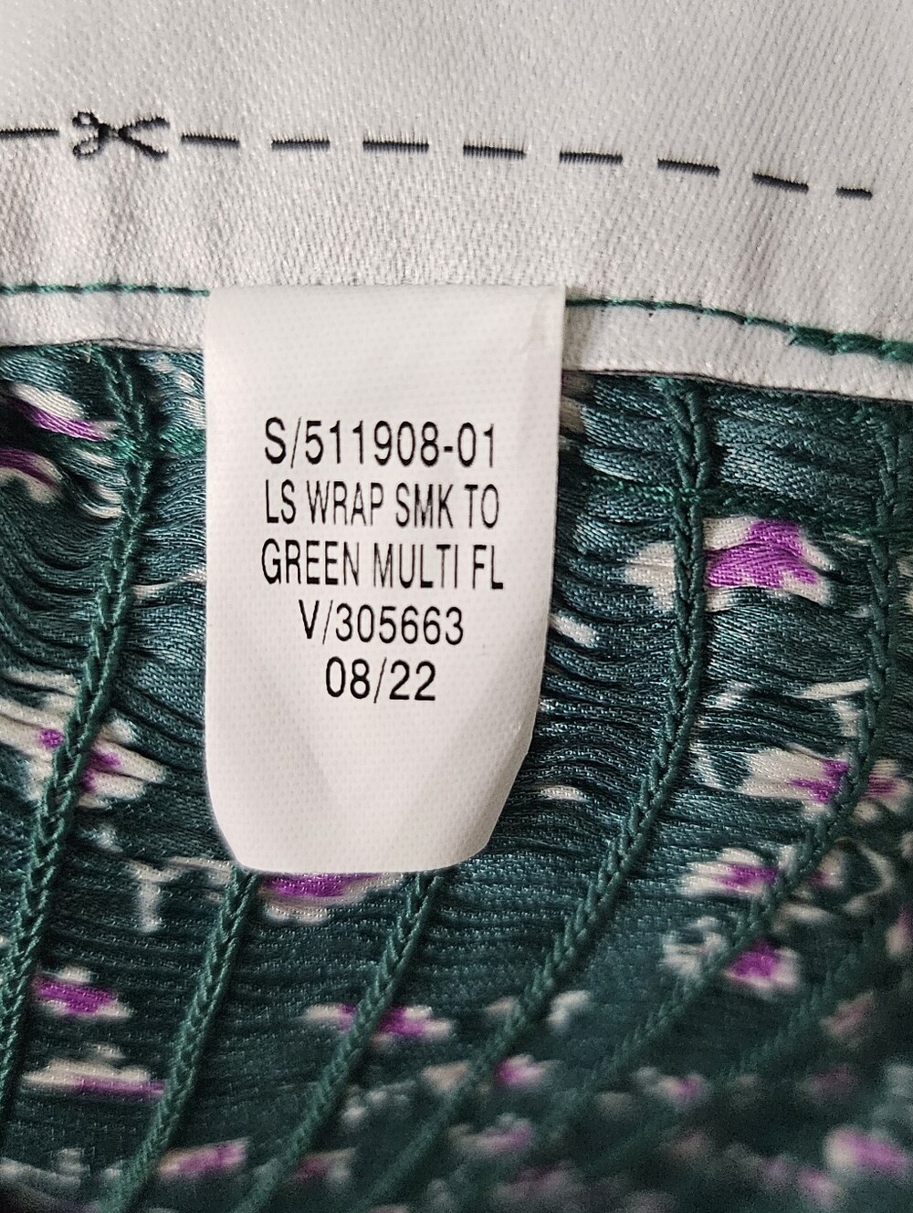 GAP Green Floral Smocked Wrap Blouse Small Cottagecore Boho Puff Sleeve Top - Picture 12 of 16